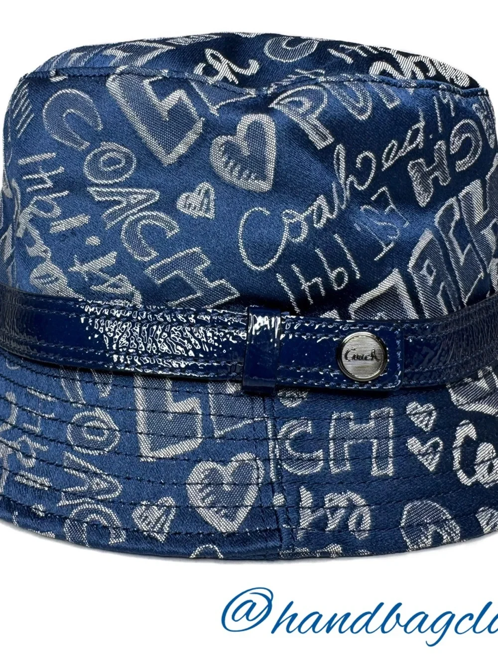 Coach Y2K Poppy Blue Graffiti Script  Story Patch Sara Bucket M/L Hat 80913 NWT